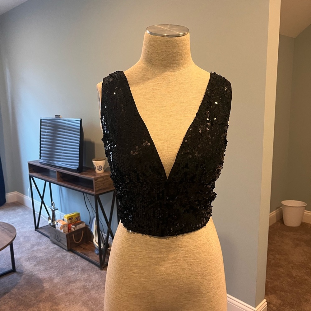 Black Sequin Crop Top
